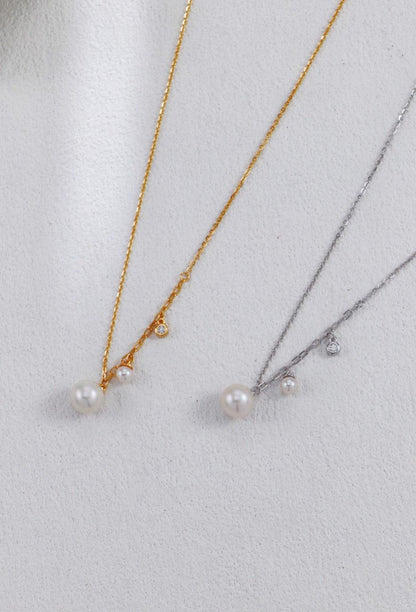 Silver Curb & Cable Pearls Necklace