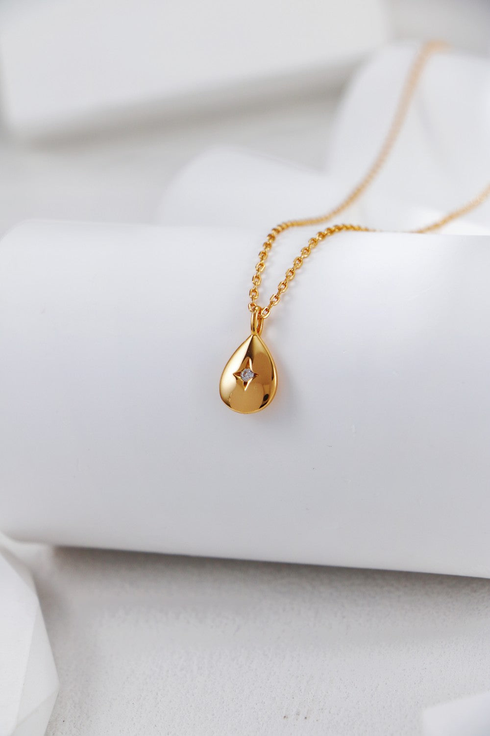 Gold Plated Zirconia Droplet Necklace