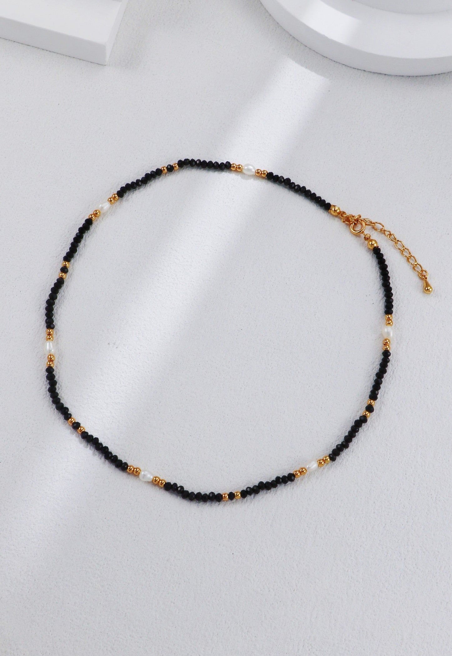 Gold Plated Onyx Crystal n Pearl Necklace