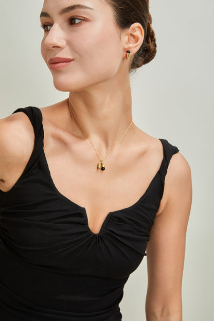 Gold Plated Onyx Agate Horn Necklace