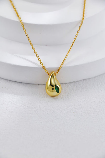 Gold Plated Emerald Water Droplet Necklace