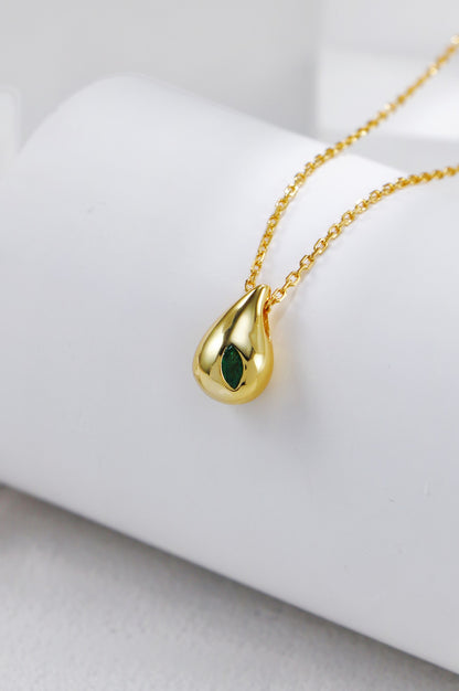 Gold Plated Emerald Water Droplet Necklace