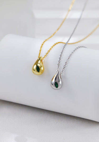 Gold Plated Emerald Water Droplet Necklace