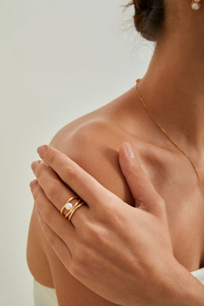 Gold Plated Pearl Orbit Open Ring