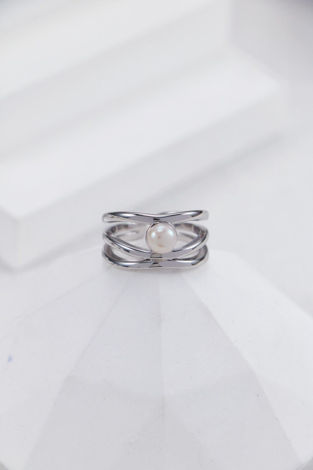 Silver Pearl Orbit Open Ring