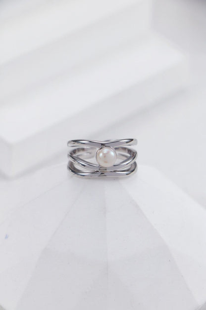 Silver Pearl Orbit Open Ring