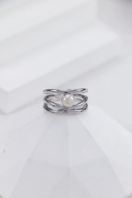 Silver Pearl Orbit Open Ring