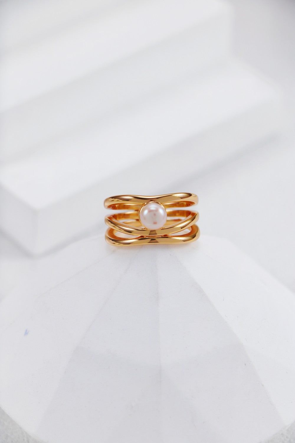 Gold Plated Pearl Orbit Open Ring