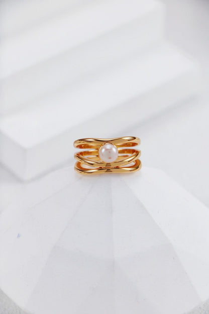 Gold Plated Pearl Orbit Open Ring