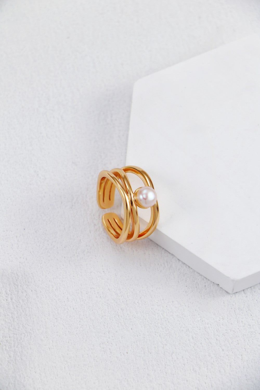 Gold Plated Pearl Orbit Open Ring