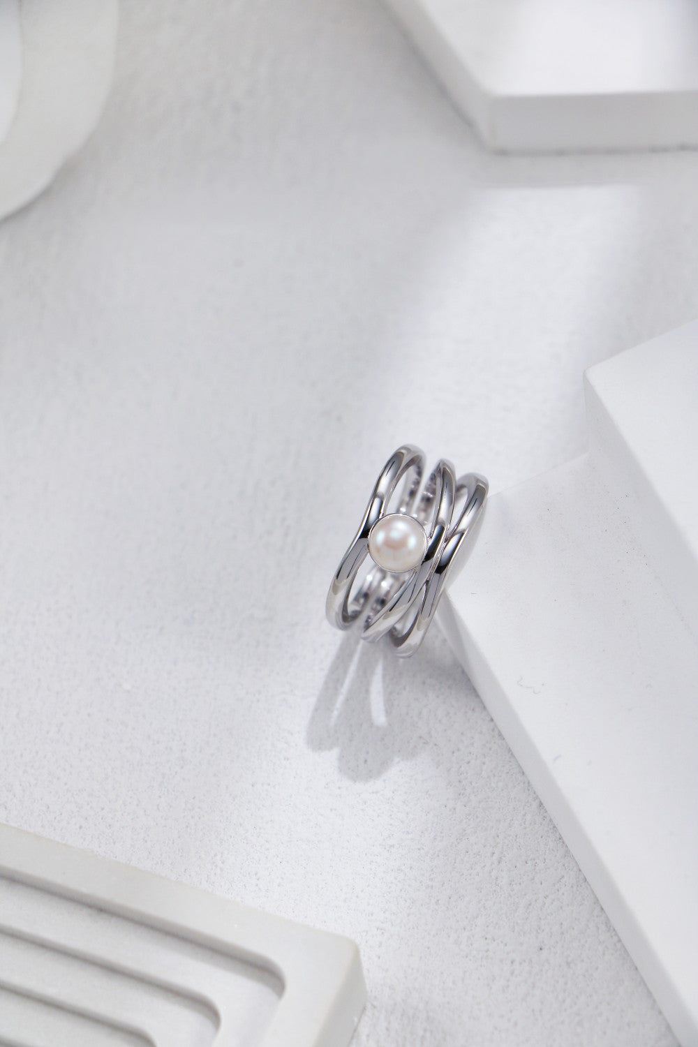 Silver Pearl Orbit Open Ring