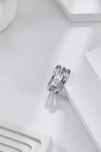 Silver Pearl Orbit Open Ring