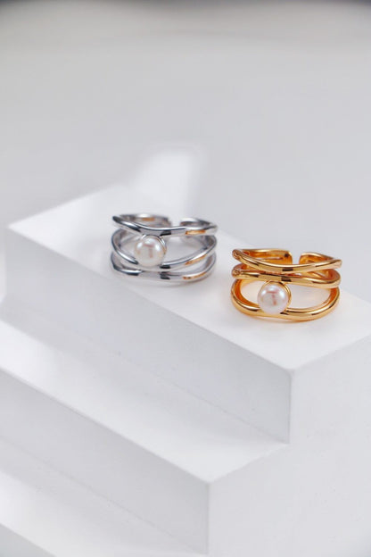 Gold Plated Pearl Orbit Open Ring