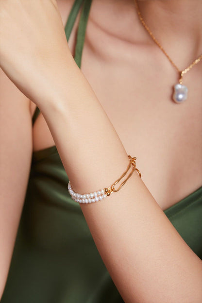 Gold Plated Pearl Link Bracelet