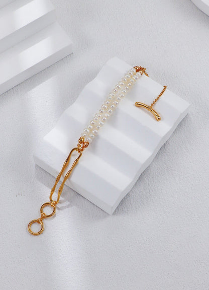 Gold Plated Pearl Link Bracelet