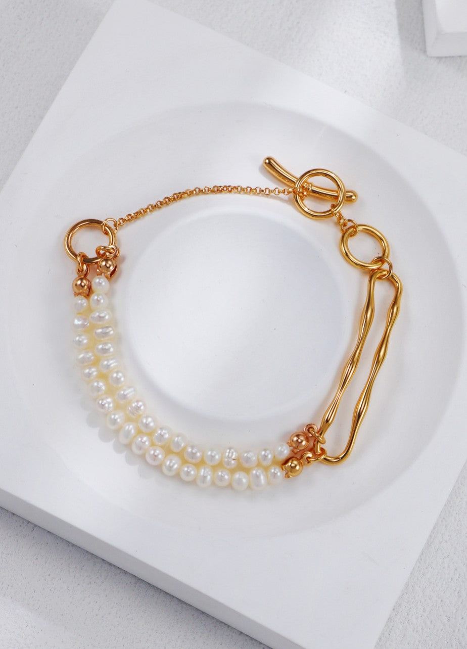 Gold Plated Pearl Link Bracelet