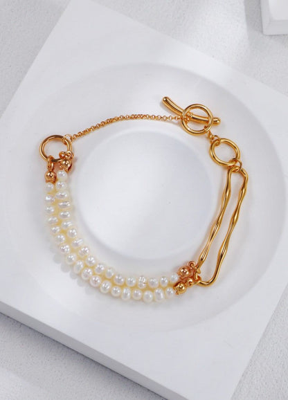 Gold Plated Pearl Link Bracelet