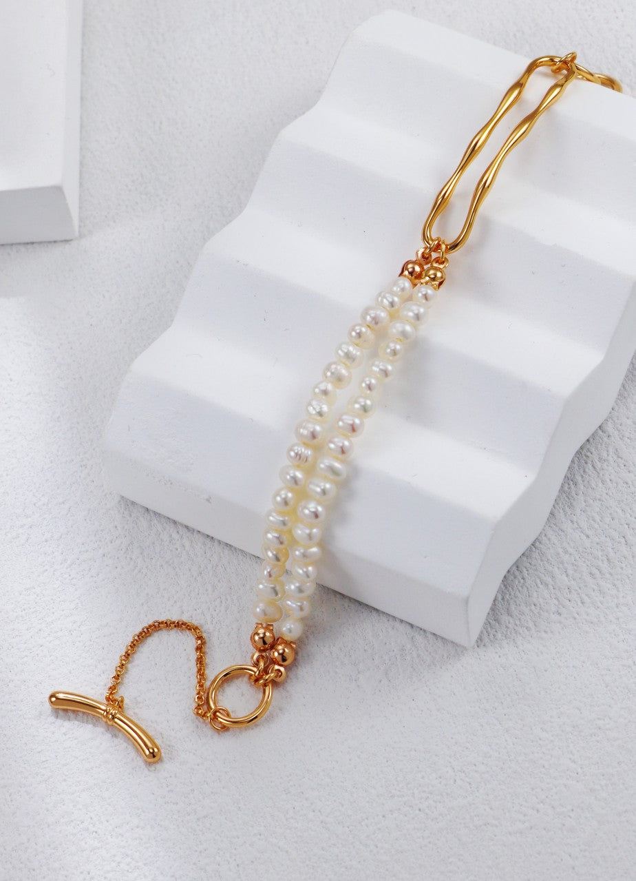 Gold Plated Pearl Link Bracelet