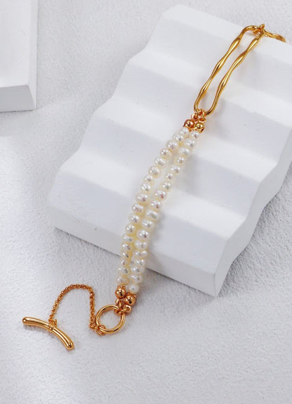 Gold Plated Pearl Link Bracelet