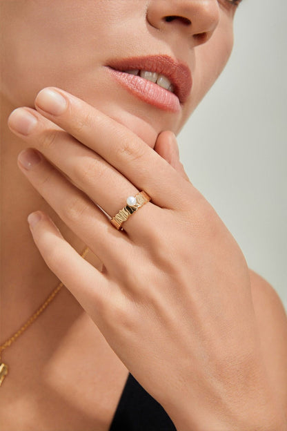 Gold Plated Pearl Ridge Open Ring