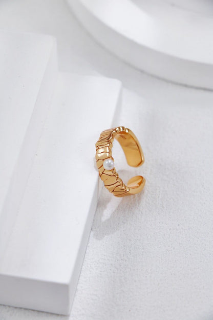 Gold Plated Pearl Ridge Open Ring