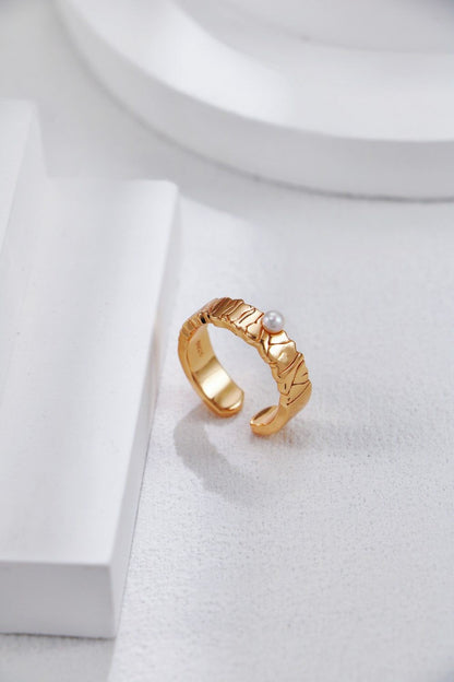 Gold Plated Pearl Ridge Open Ring