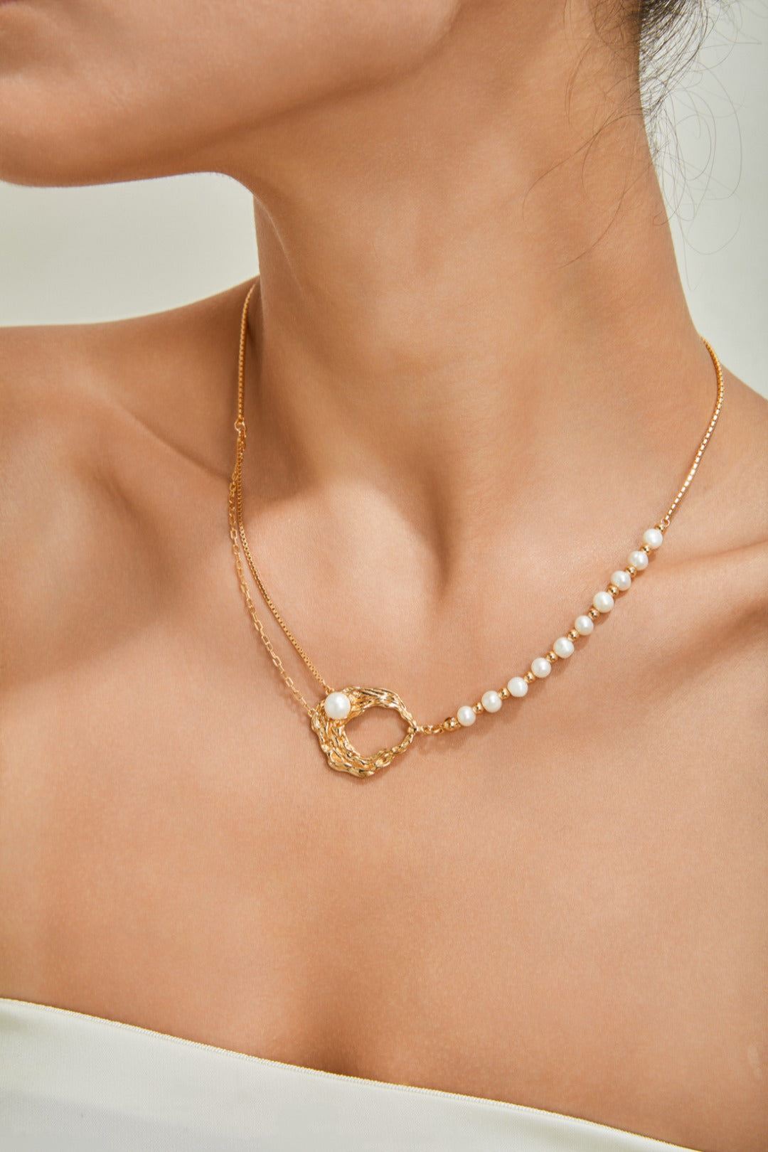 Gold Plated Pearl Mosaic Necklace