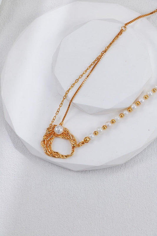 Gold Plated Pearl Mosaic Necklace