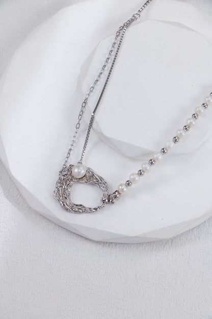 Silver Pearl Mosaic Necklace