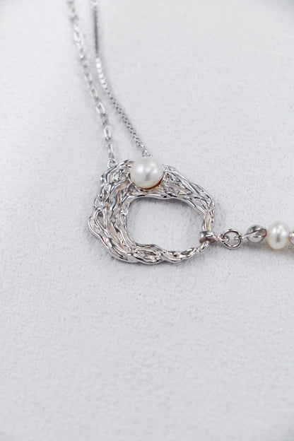 Silver Pearl Mosaic Necklace