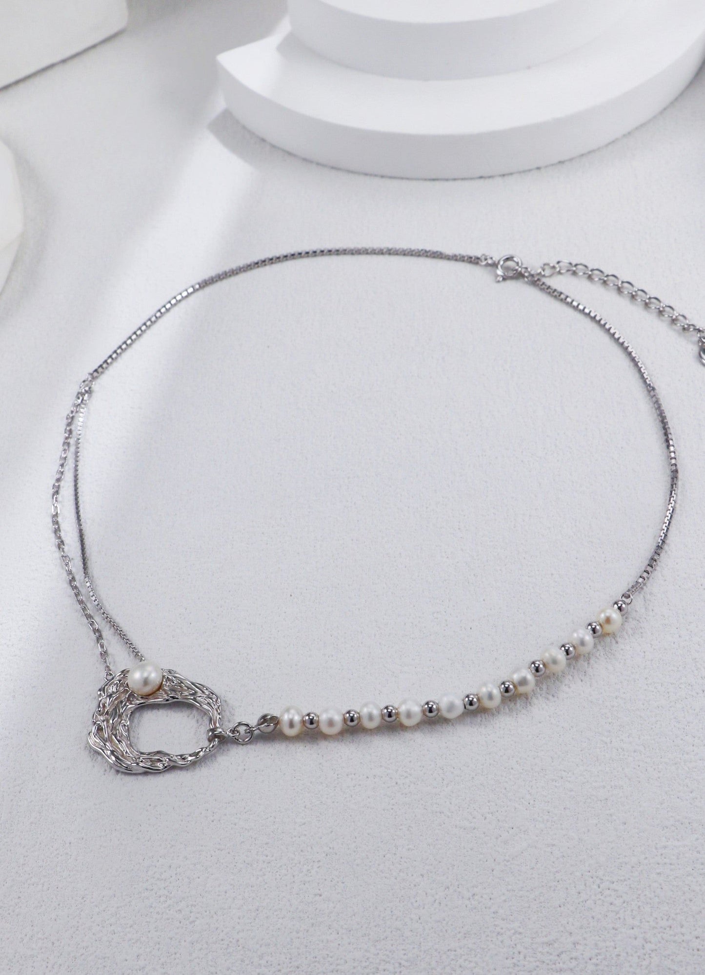 Silver Pearl Mosaic Necklace