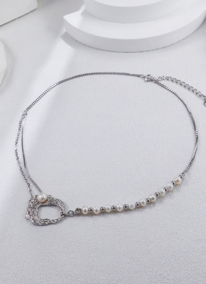 Silver Pearl Mosaic Necklace