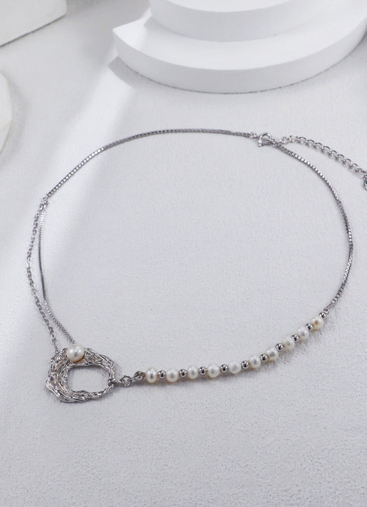 Silver Pearl Mosaic Necklace