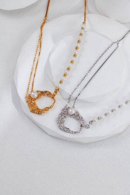 Gold Plated Pearl Mosaic Necklace