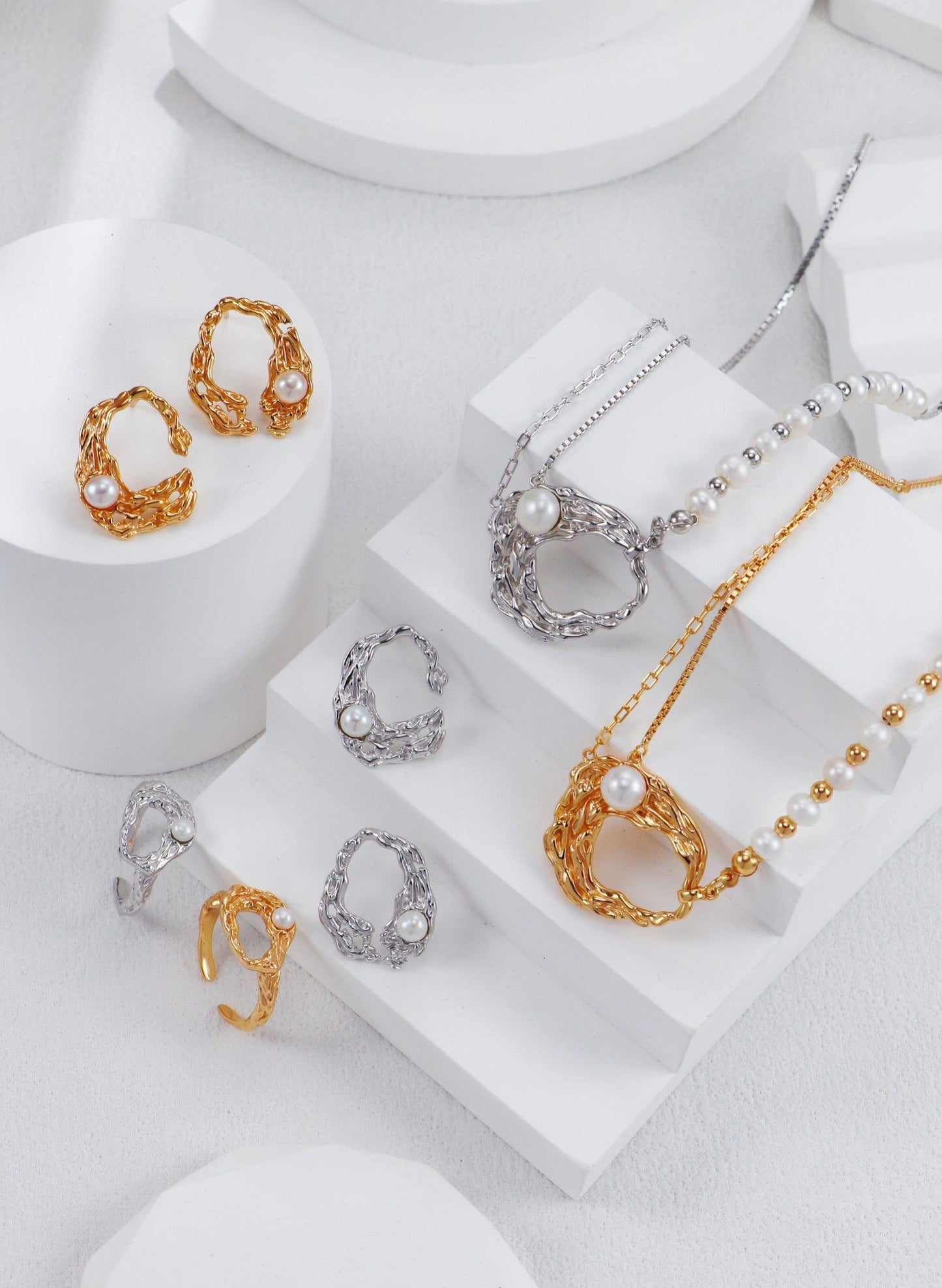 Gold Plated Pearl Mosaic Open Ring