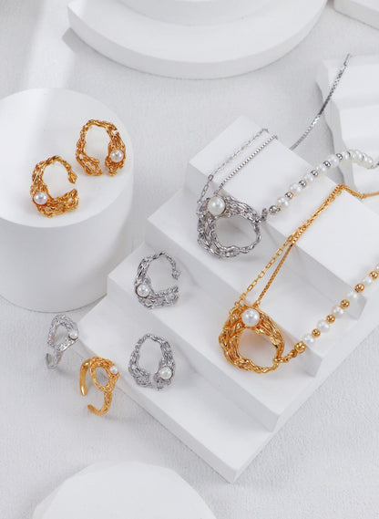 Gold Plated Pearl Mosaic Open Ring