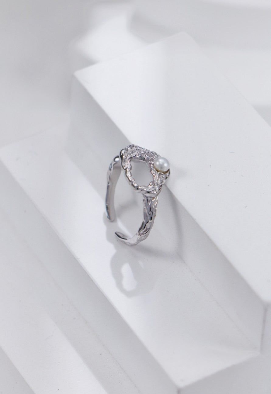 Silver Pearl Mosaic Open Ring