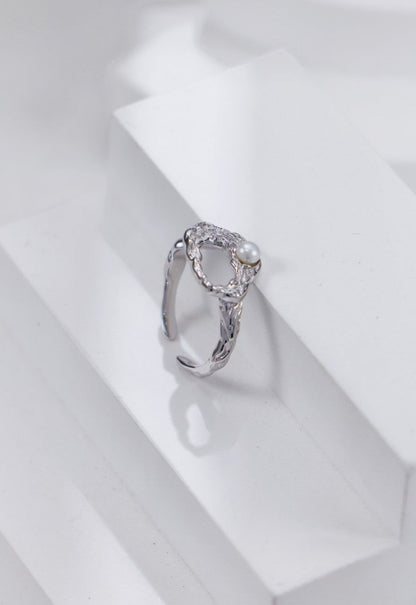 Silver Pearl Mosaic Open Ring
