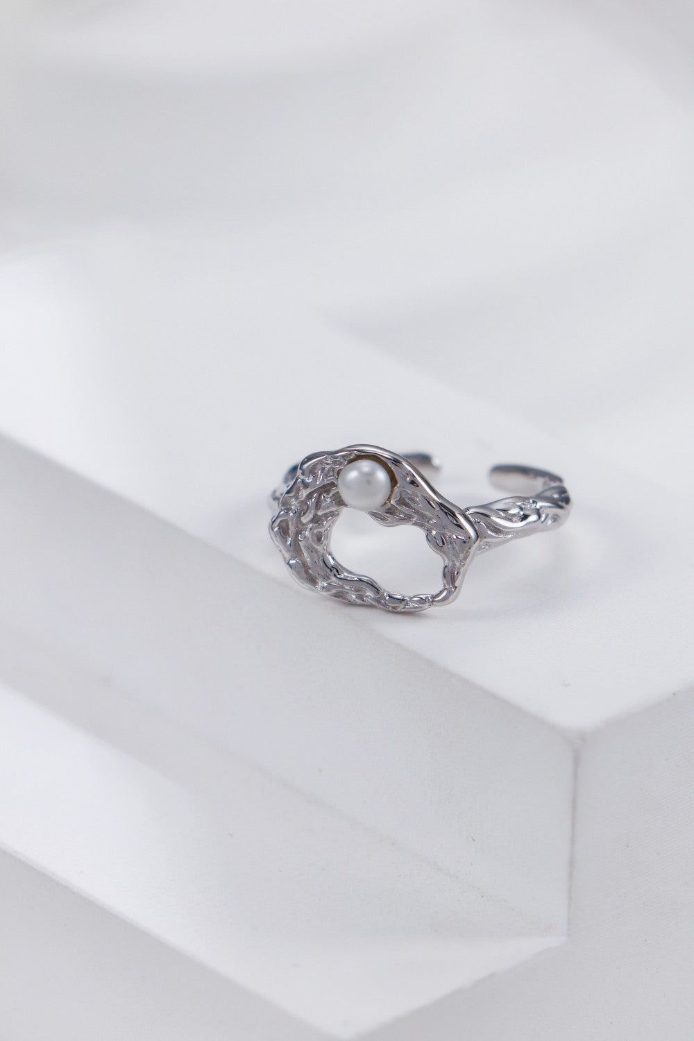 Silver Pearl Mosaic Open Ring