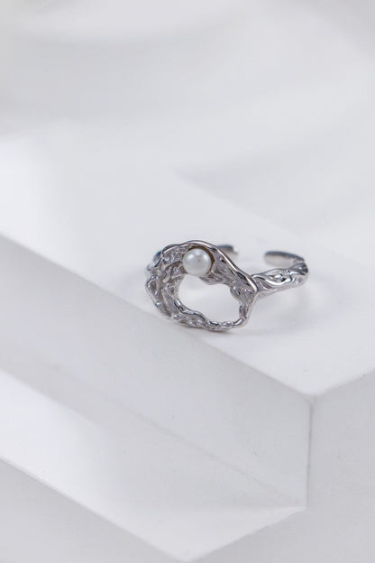 Silver Pearl Mosaic Open Ring