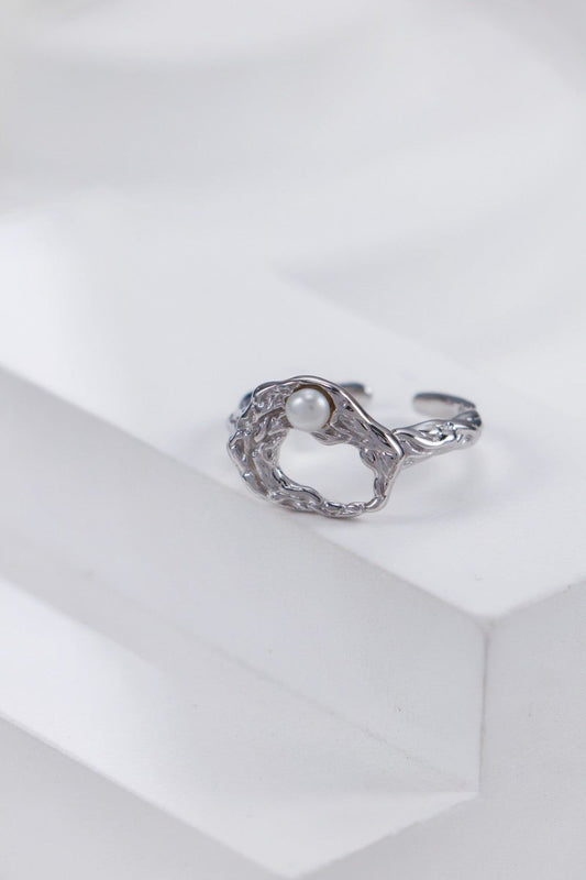 Silver Pearl Mosaic Open Ring