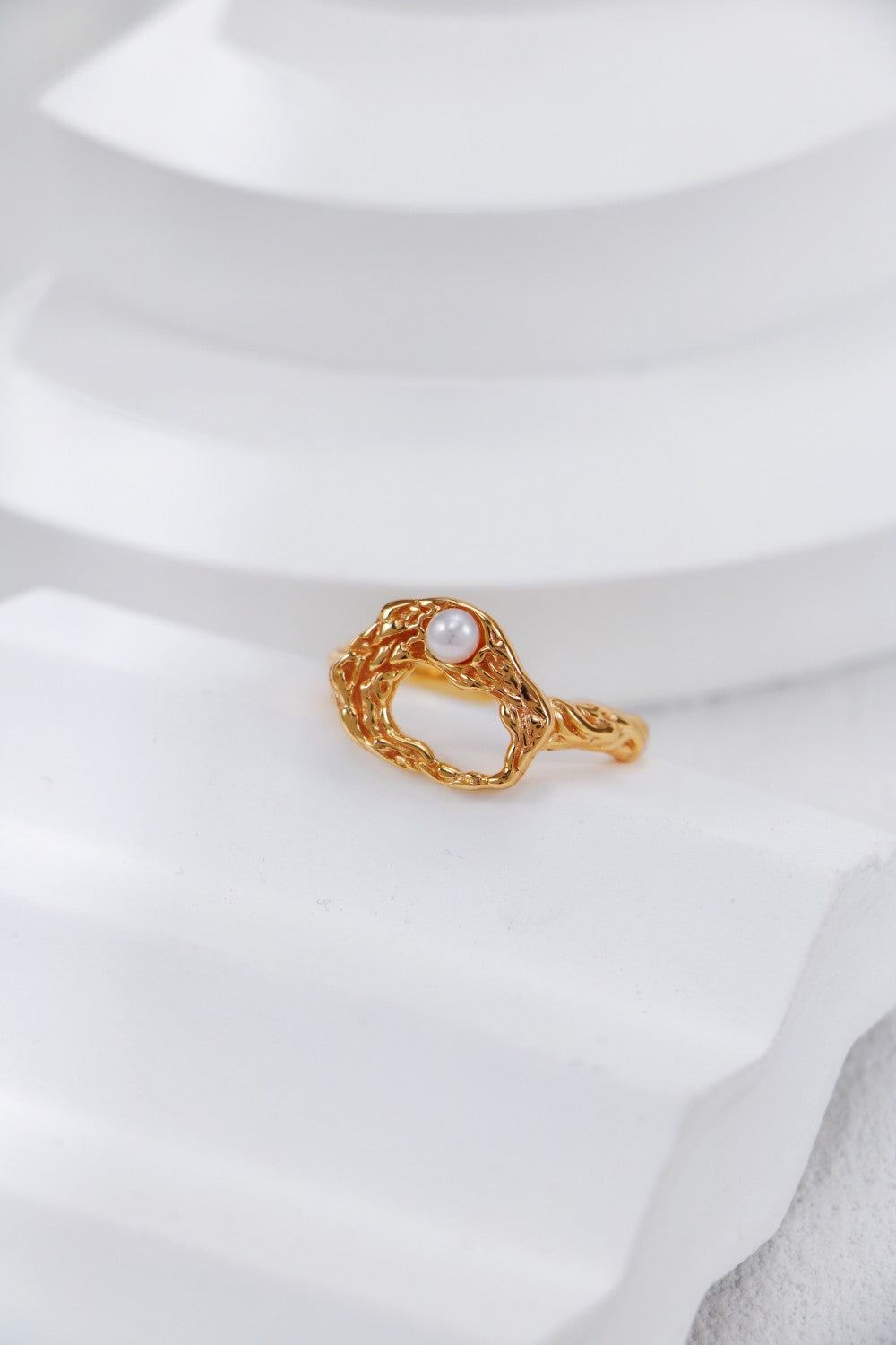 Gold Plated Pearl Mosaic Open Ring