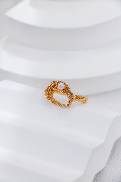 Gold Plated Pearl Mosaic Open Ring