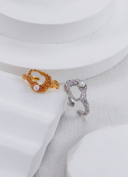 Gold Plated Pearl Mosaic Open Ring