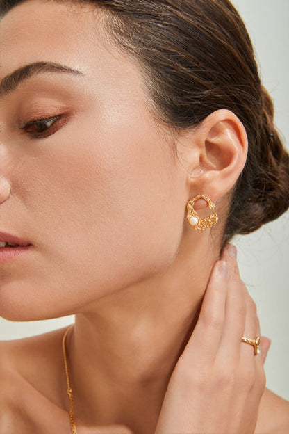 Gold Plated Pearl Mosaic Earrings