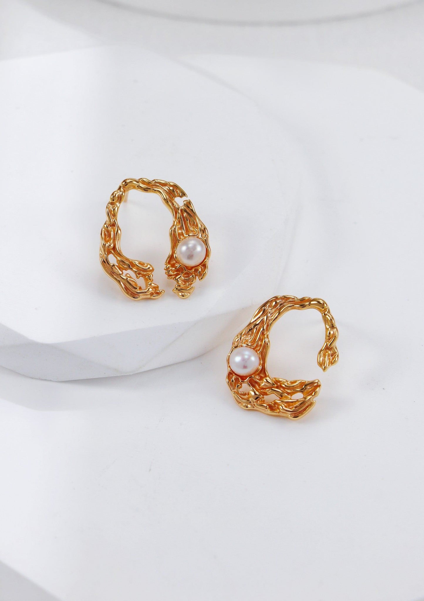 Gold Plated Pearl Mosaic Earrings