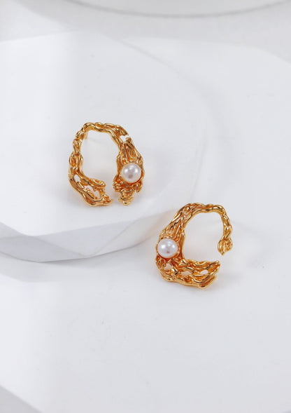 Gold Plated Pearl Mosaic Earrings