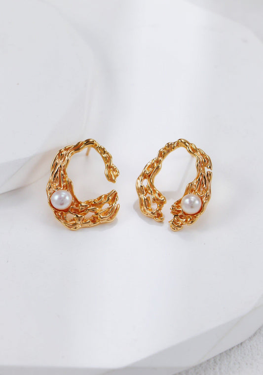 Gold Plated Pearl Mosaic Earrings