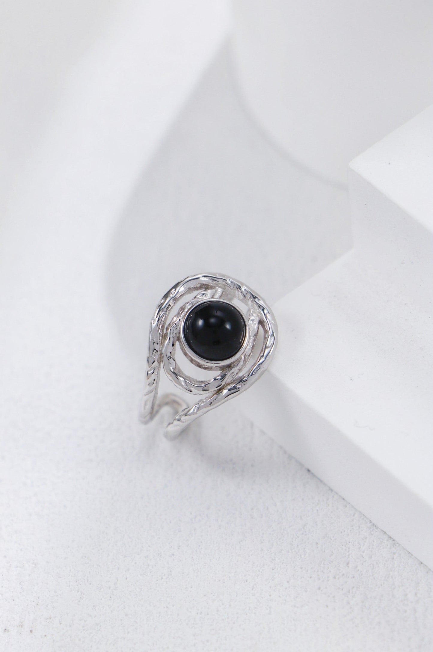 Silver Midnight Swirl Open Ring