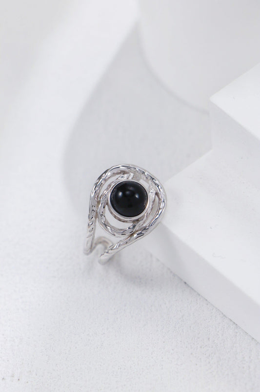 Silver Midnight Swirl Open Ring